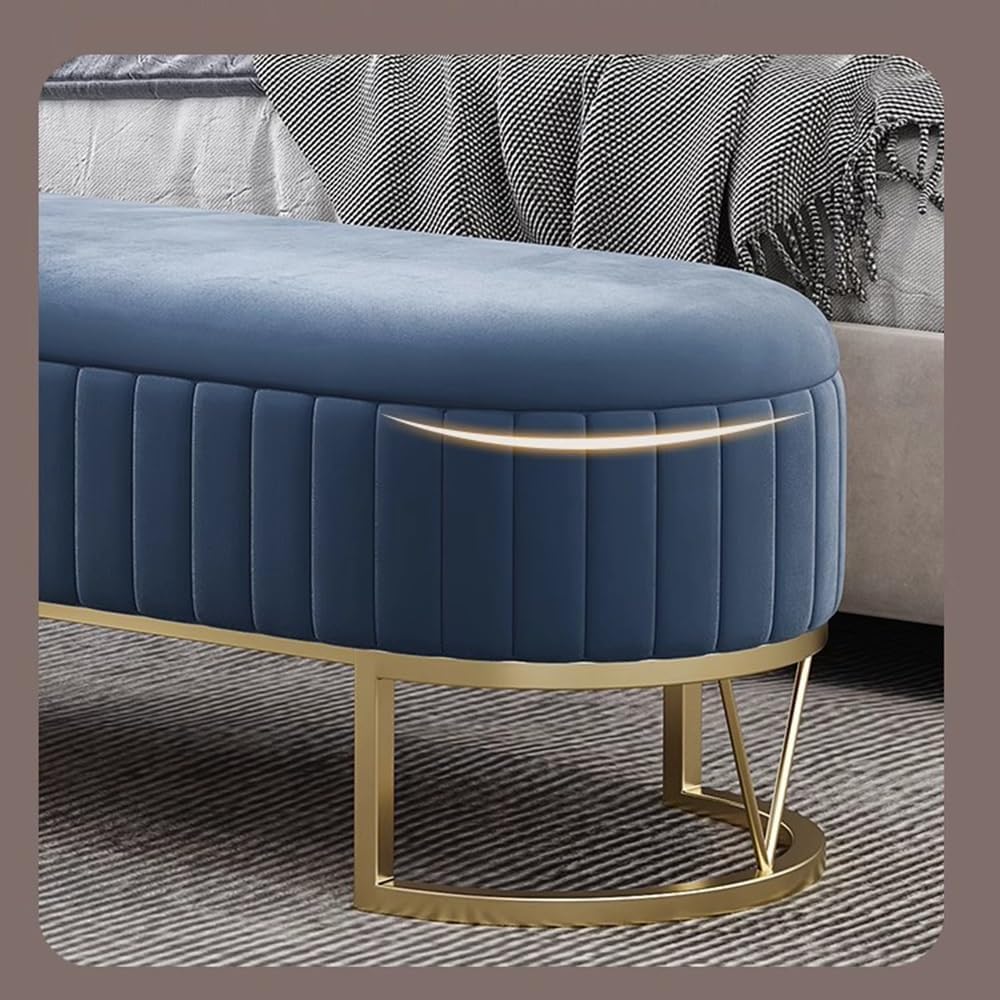 Modern Storage Bench Upholstered Bedside Stool with Metal Legs Modern for Living Room Entryway Entryway(Gris,Large)