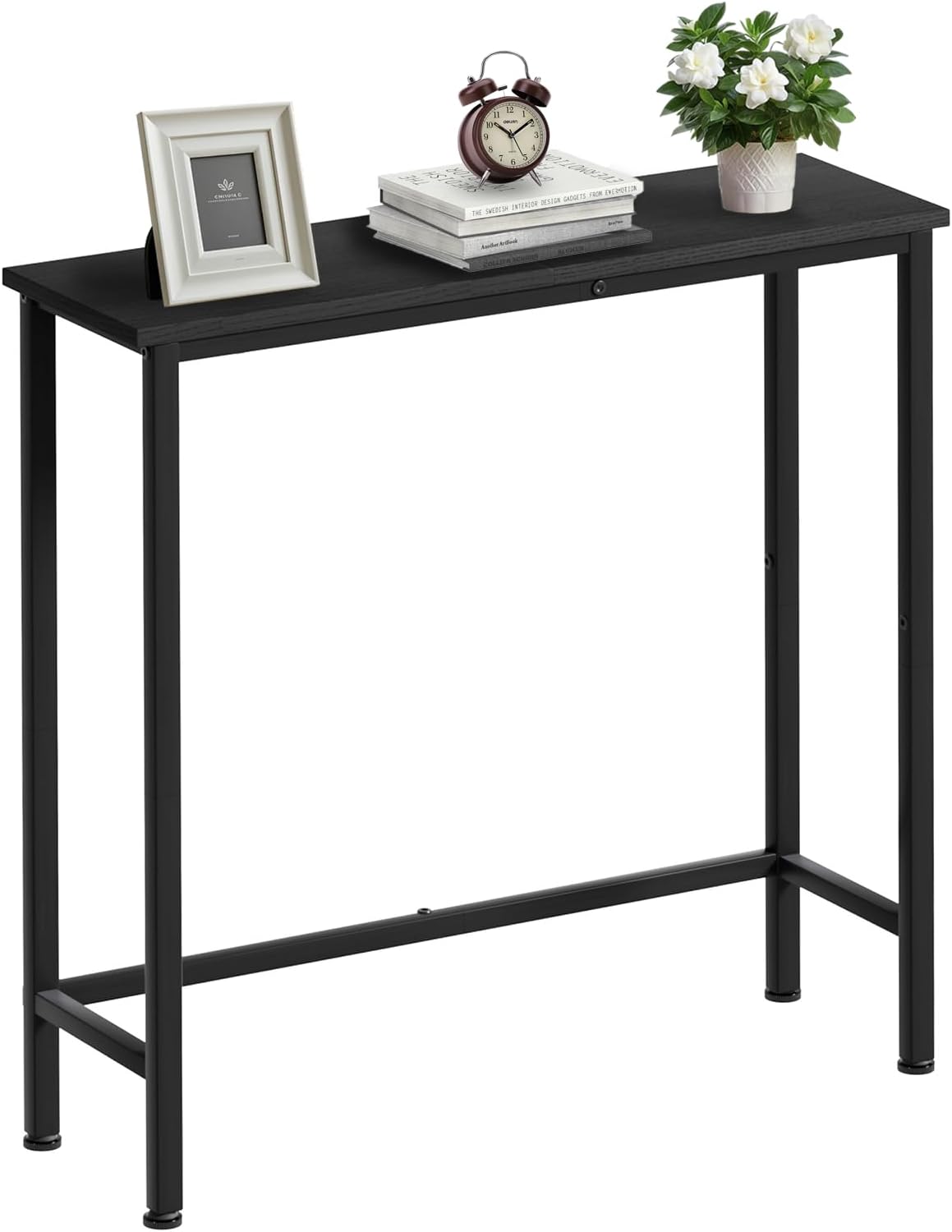 Narrow Console Table, 29.5" Small Entryway Table, Thin Hallway Tables, Slim Sofa Side Tables for Hallway, Living Room, Bedroom, Foyer, Wood-Grained Black
