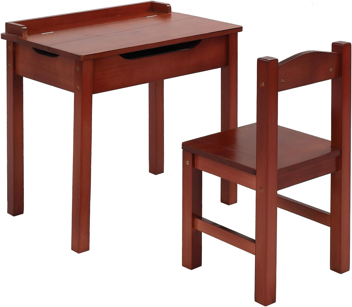 Vasitelan Table and Chair Set, Flip Top Wooden Study Desk w/Chair for Playroom, Wood Activity Table Set w/Storage Space (Coffee)