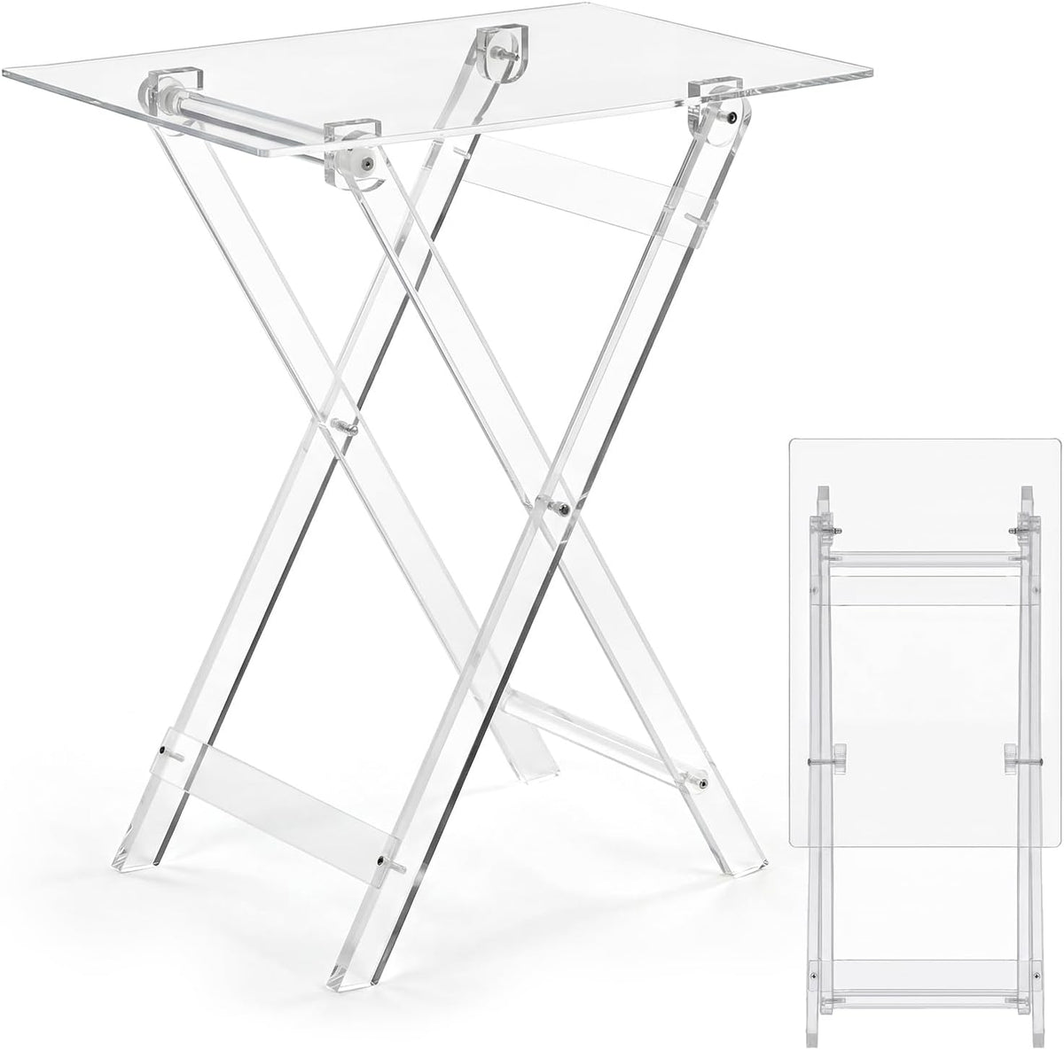 Namalu Acrylic Foldable TV Dinner Table Clear Small Folding Tray Space Saving for Eating Snack Coffee Bed Desk Living Room Kitchen Furniture Easy Assembly(No Edge,24 * 20 * 14 Inches,Transparent)