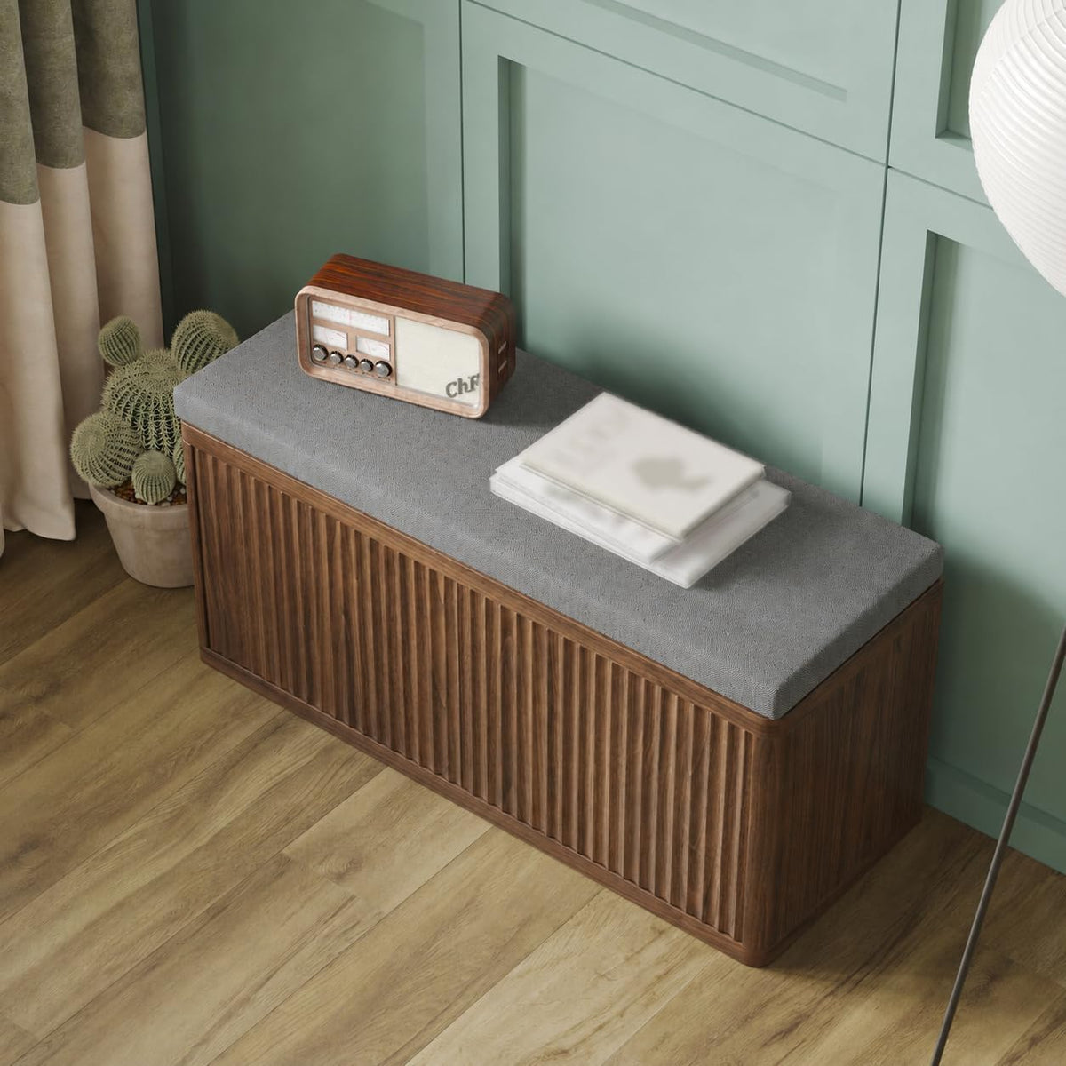 Shoe Cabinet Bench with Cushion,Double Layered Wooden Shoe Bench with Soft Cushion,Shoe Rack for Entryway,Bedroom,Living Room (Walnut Sturdy Entryway Bench)