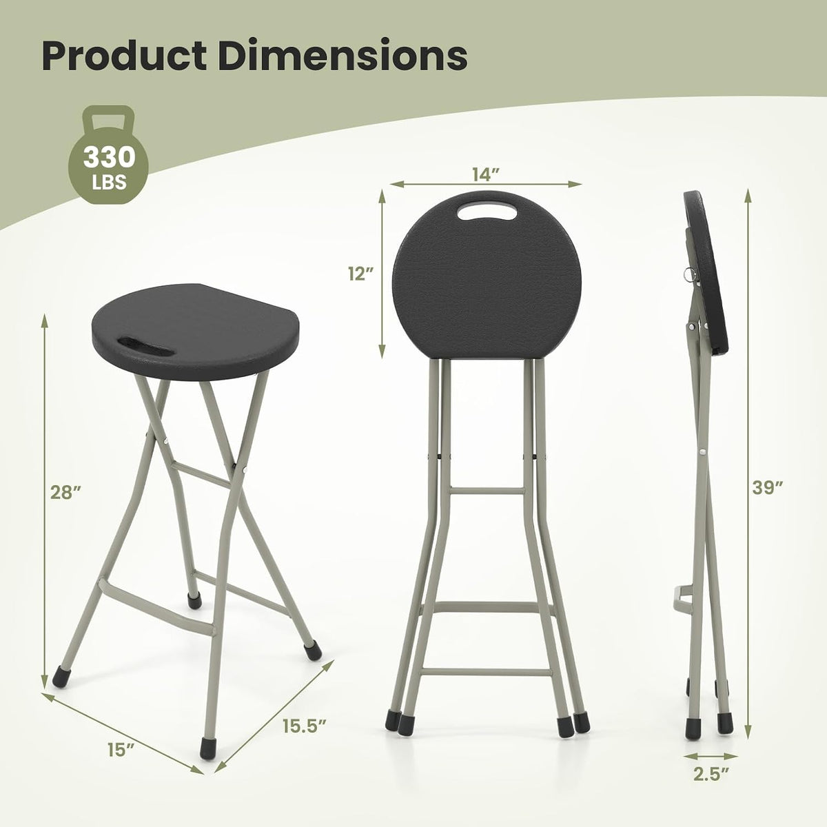 GYMAX Folding Stool, 28in Portable Collapsible Bar Stool with Handle & Steel Frame, 330lbs Sturdy Foldable Lightweight Metal Chair for Outdoor/Indoor Kitchen Home Bar, Assembly Free (Set of 1, 28inch)