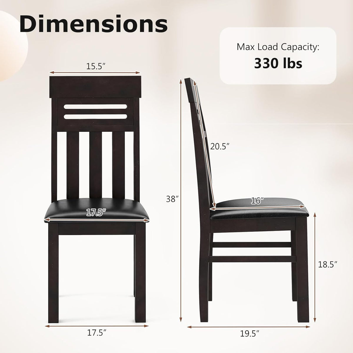 Giantex Wooden Dining Chairs Set of 4, High Back Dining Room Chairs with Padded Seat & Rubber Wood Frame, PU Leather Farmhouse Side Chairs for Kitchen Living Room