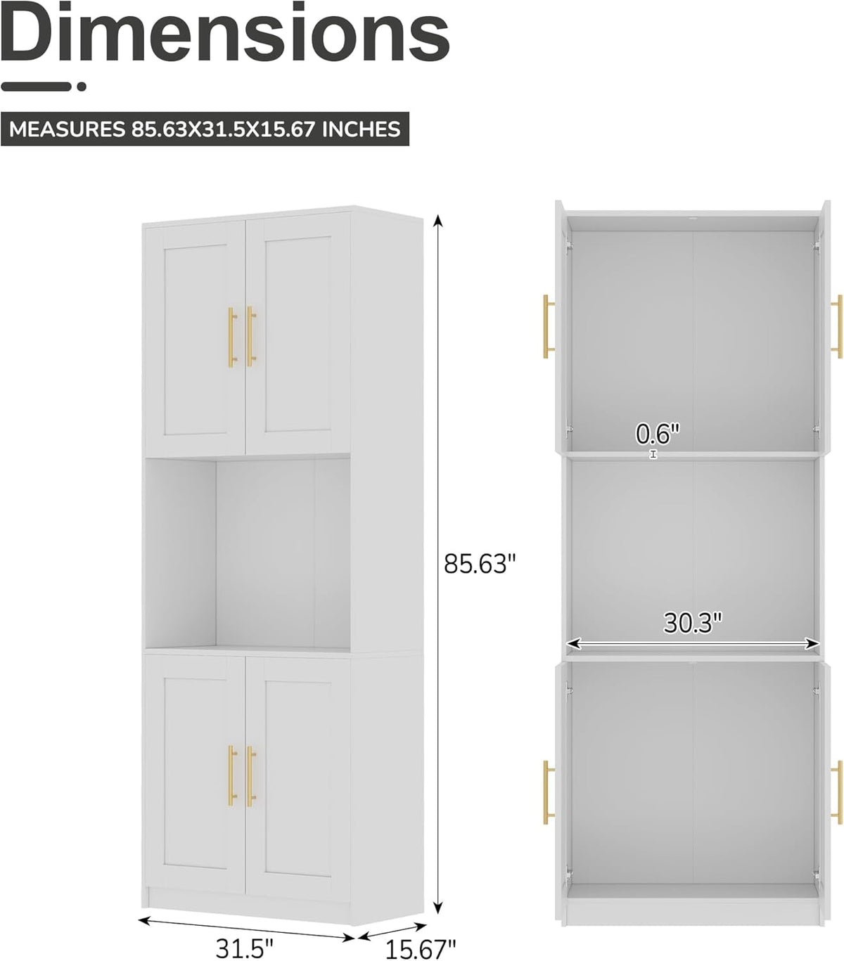 85" Kitchen Storage Cabinets,Corner Pantry Cabinet,Tall Bathroom Cabinet,Farmhouse Storage Cabinet with Countertops Suitable for Apartments/Dining Room/Small Spaces (2, White, 85" H)