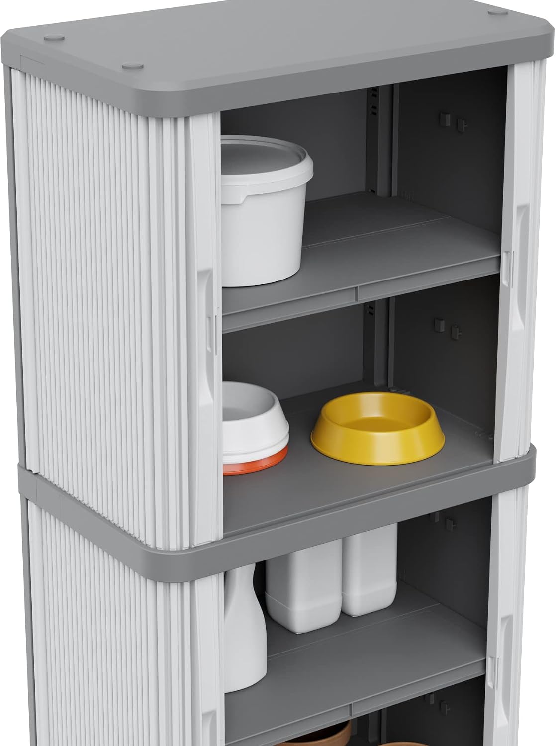 Terry, Rolling Space Cab 2, Indoor and Outdoor 2-Compartment Cabinet with Two Sliding Doors, 2 Adjustable Internal Shelves, Grey, in Recycled Plastic, Dimensions: 59x36x115 cm