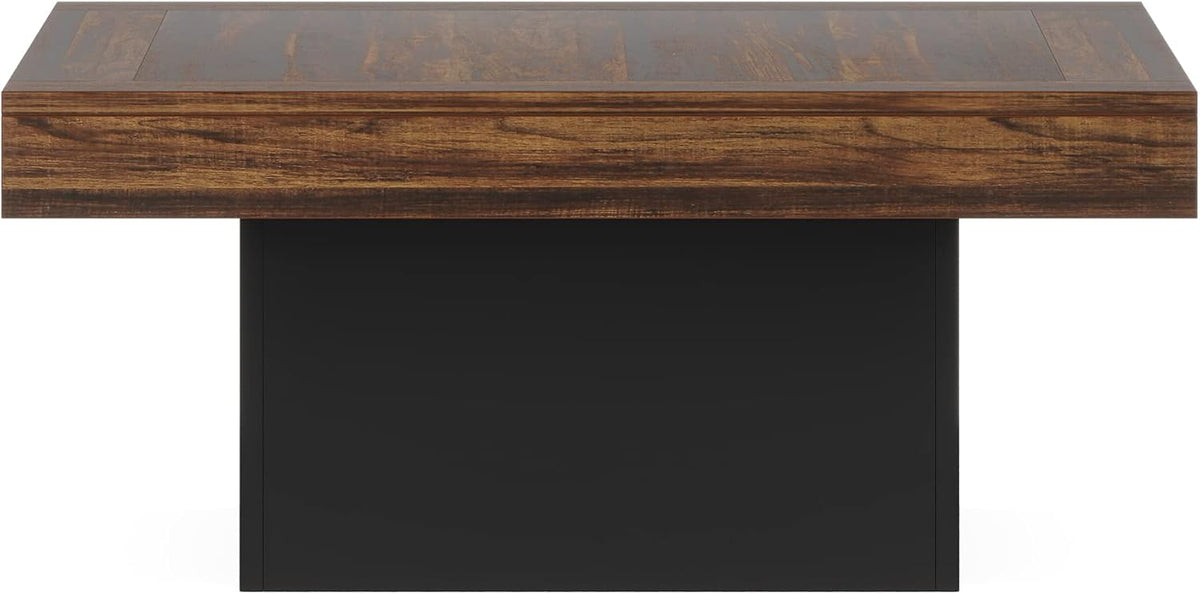 Tribesigns 35.4-Inch Square Coffee Table with LED Light, Modern Wood Coffee Table, Large Center Table for Living Room, Rustic Brown & Black