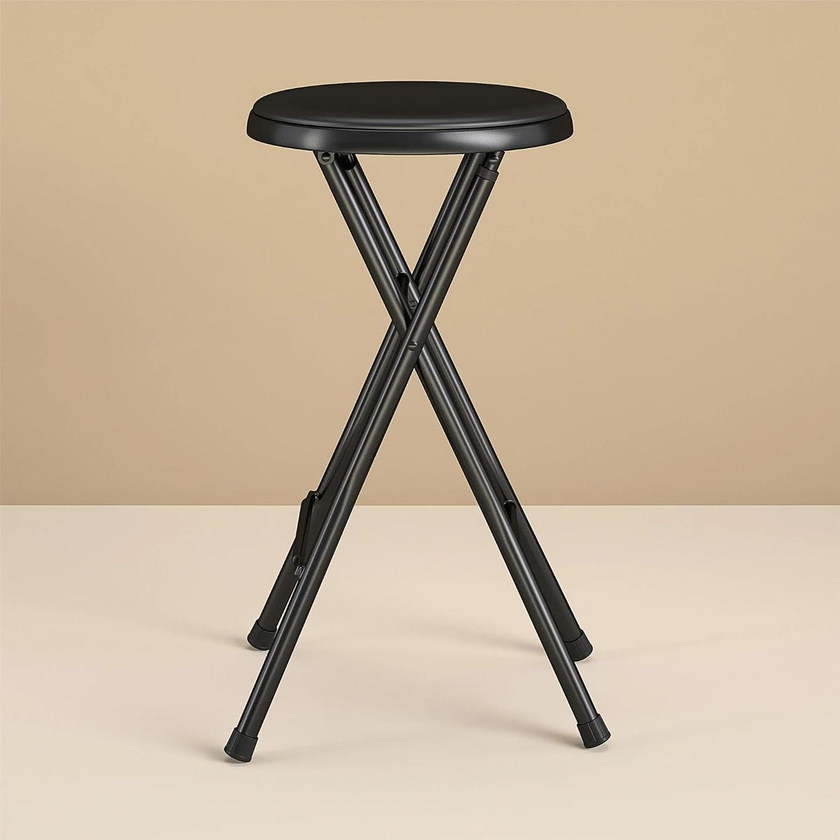 Folding Stool, Metal Frame Indoor Outdoor Portable Seat with Non-Slip Feet, Black