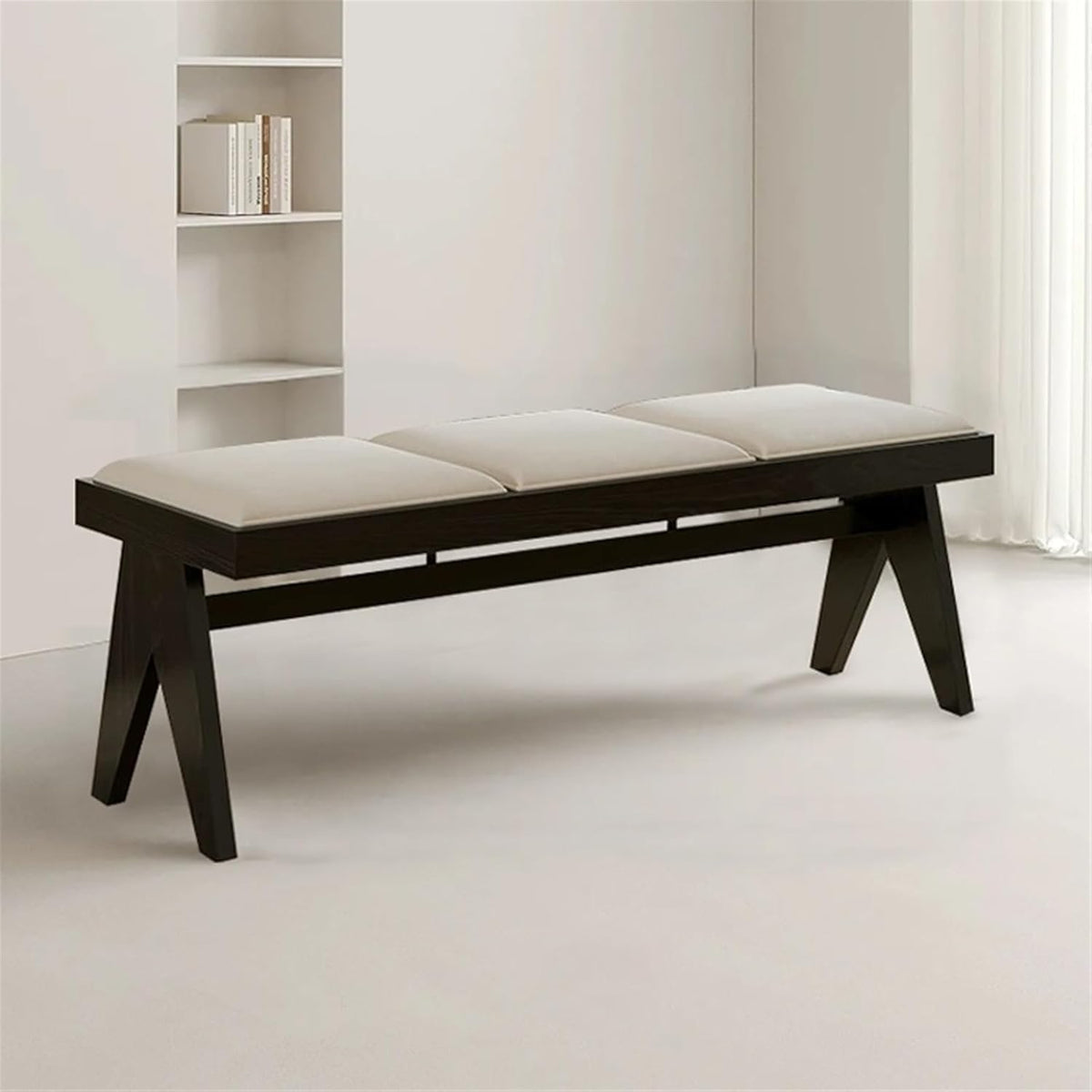 Modern Retro Wooden Upholstered Dining Table Cloakroom Shoe-Changing Stool Bedroom Bed-end Entryway(Small)