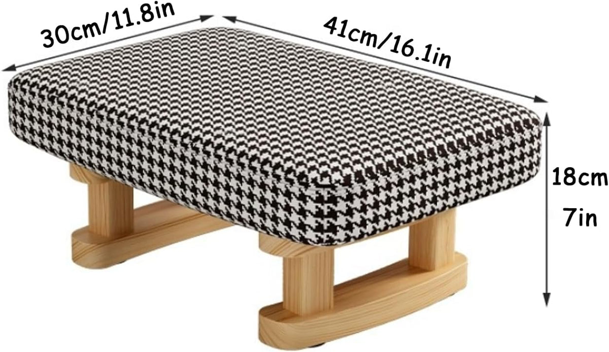 7-Inch High Stool, Small Linen Footstool, Solid Wood Frame, Entryway Shoe Bench, with Padded Footrest, Suitable for Living Room, Entryway, and Bedroom Natural Legs Blue