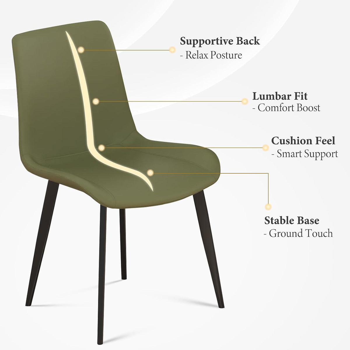Modern Dining Chairs Set of 8, PU Leather Upholstered Dinner Chairs with Sturdy Metal Legs and Comfort Backrest, Armless Accent Side Chairs for Home Kitchen, Living Room (Green)