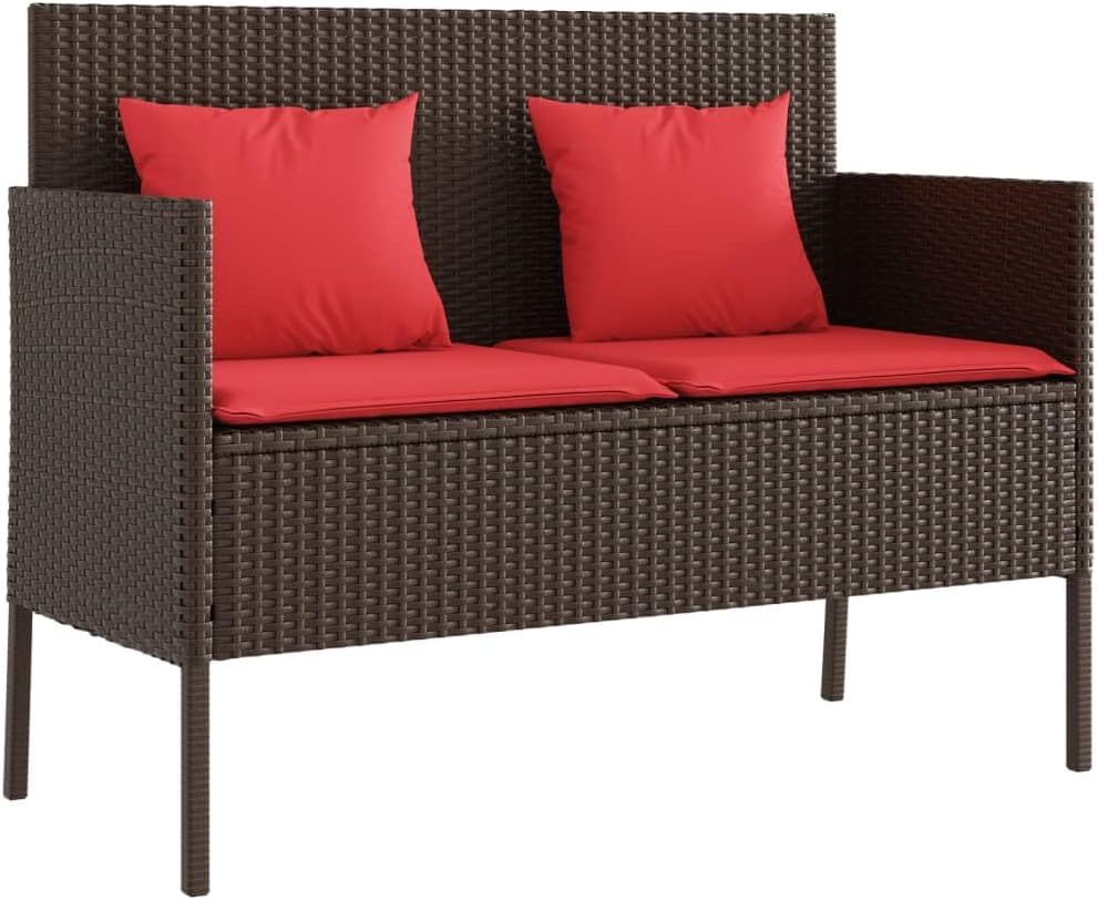 Brown Poly Rattan Outdoor Storage Bench with Cushion, PE Rattan Patio Seating with Waterproof Storage Bag and Gas Spring Lid