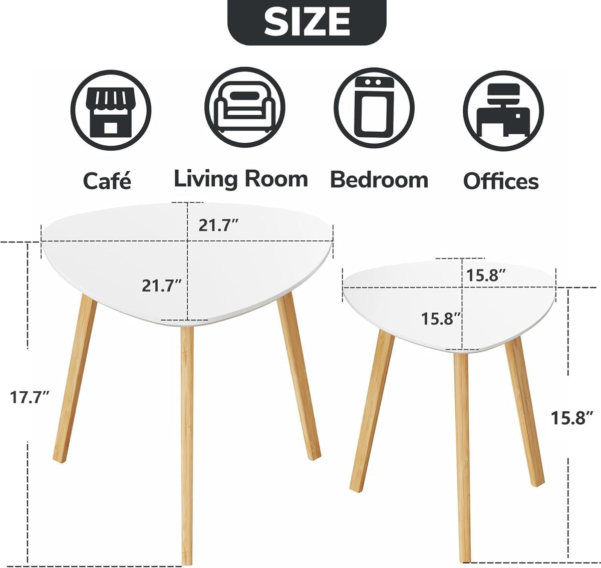BAMEOS Bamboo Nesting Triangle End Table,Set of 2 Side Table Modern Minimalist Coffee Table for Living Room, Balcony in White