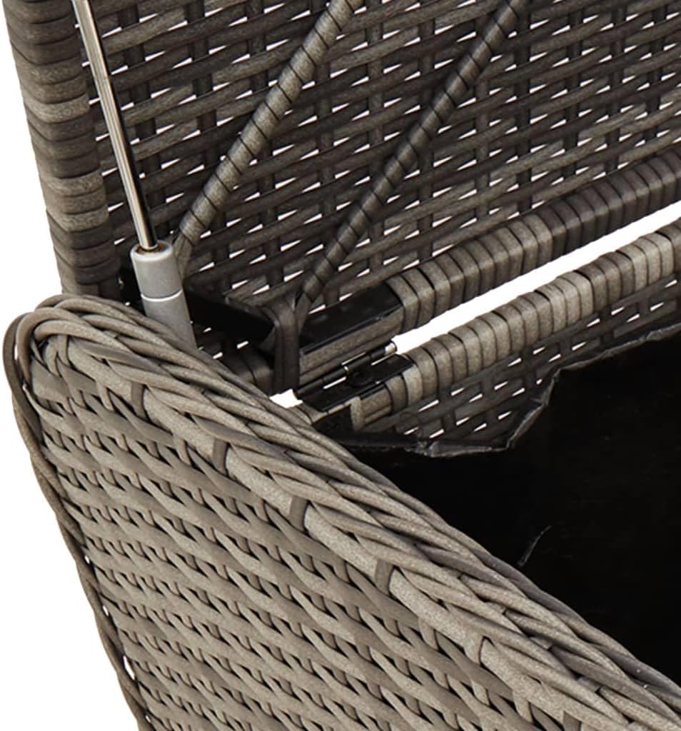 Outdoor Storage Bench with Cushion, 45.3 Inch Patio Deck Box Seat, Weather-Resistant Poly Rattan Furniture with Gas Spring Lid, Gray