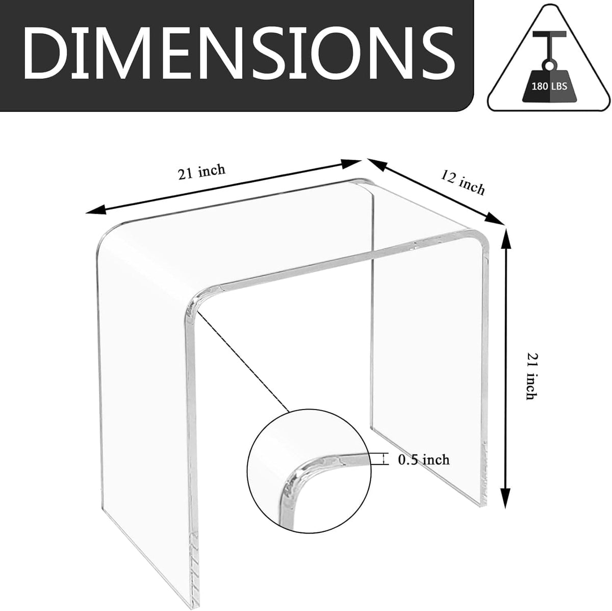 Acrylic Side Table Set of 2, 21" H x 21" W x 12" D x 3/5'' Thick Clear Small End Table, Transparent Nightstand and Stool for Home Office, Living Room and Bedroom