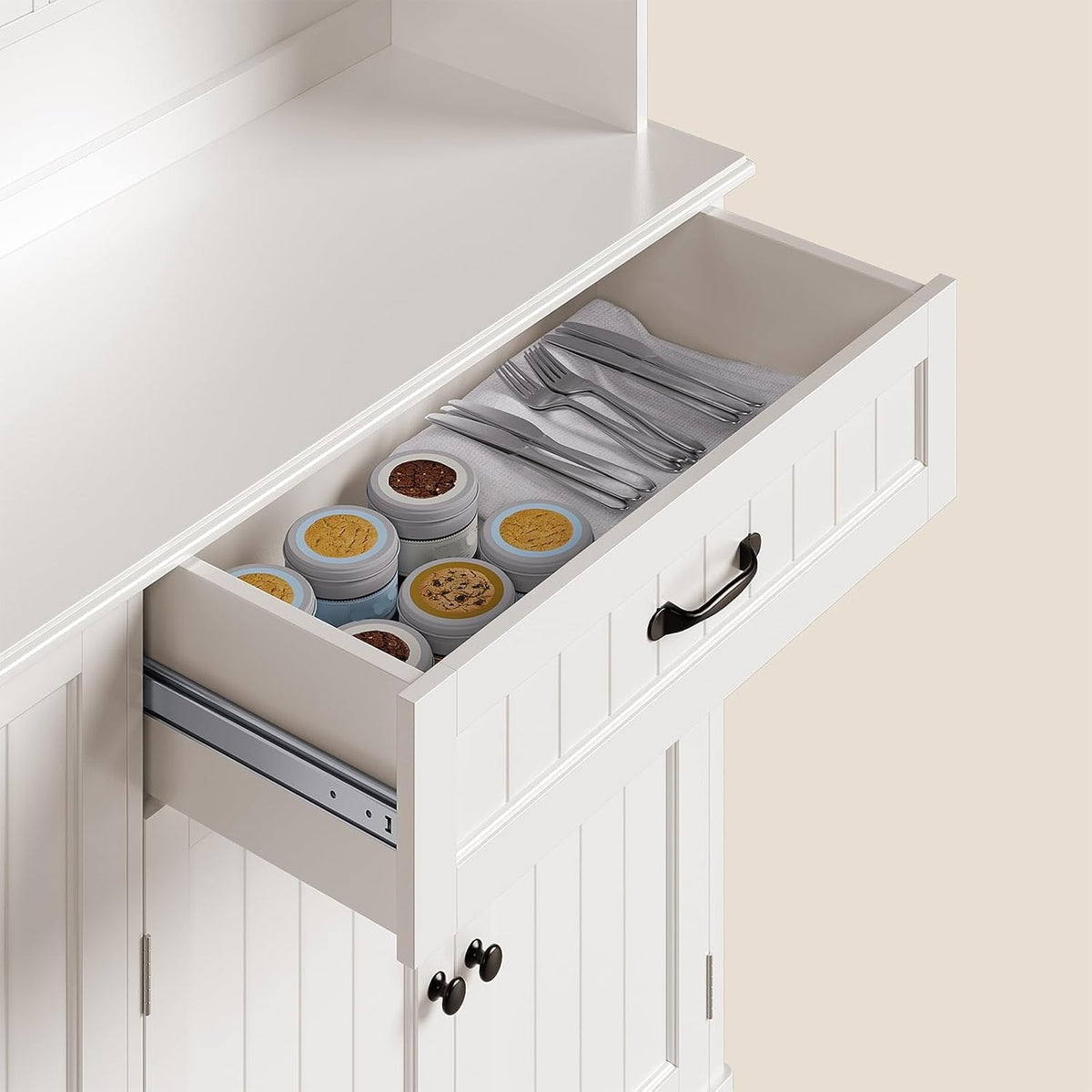 Gizoon 71" Kitchen Hutch with Storage Kitchen Pantry Cabinet with Doors and Shelves Coffee Bar Cabinet with Storage Farmhouse Pantry for Dining Room and Craft Room, White