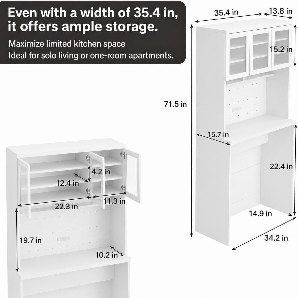 Garvee 71.5" Kitchen Cabinet with Trash Can Storage, Kitchen Trash Can Cabinet with Microwave Stand, 35.4" Wide Kitchen Pantry with Garbage Storage for Dining Room
