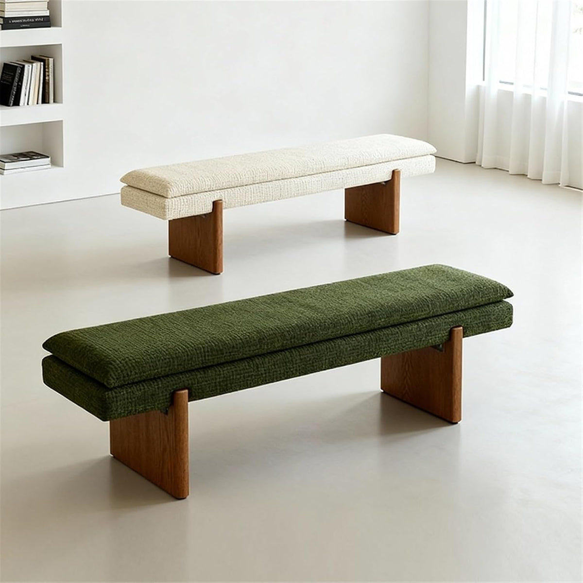 Modern White Bedroom Bench Walk-in Closet Wooden and Fabric Entryway(XS)