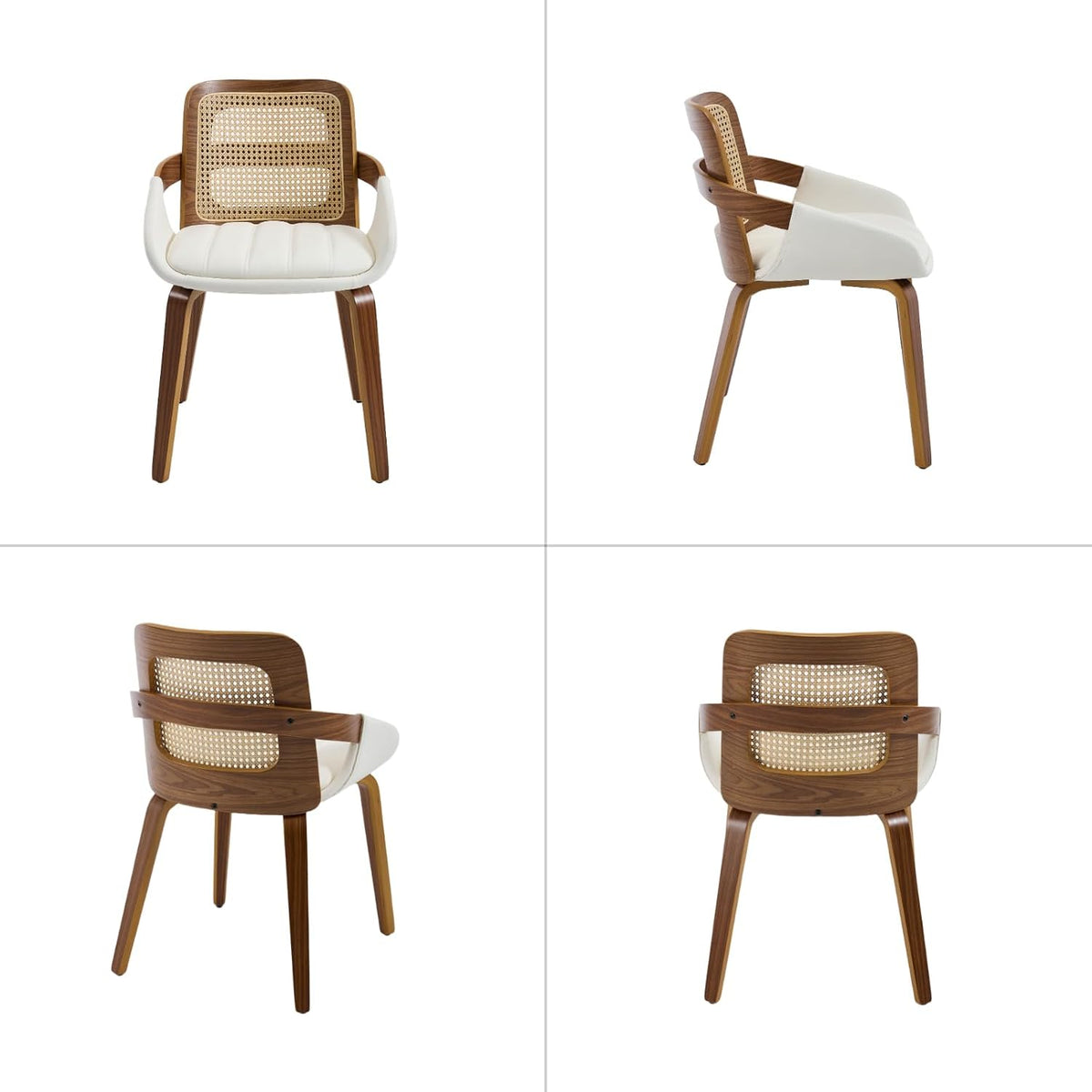 DUOMAY Modern PU Leather Dining Chairs Set of 4, Cane Back Room Chairs with Solid Wood Legs Kitchen Chairs for Living Room, Restaurant, White