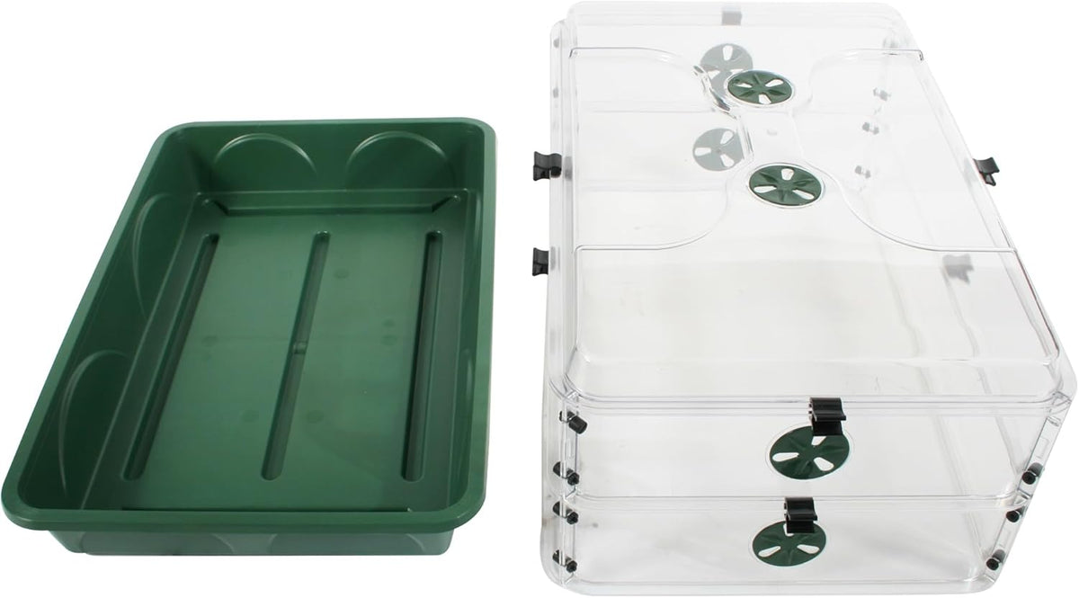 EarlyGrow 24" x 15" x 12.75" Domed Propagator with 2 Height Extenders and Locking Clip Set, Green