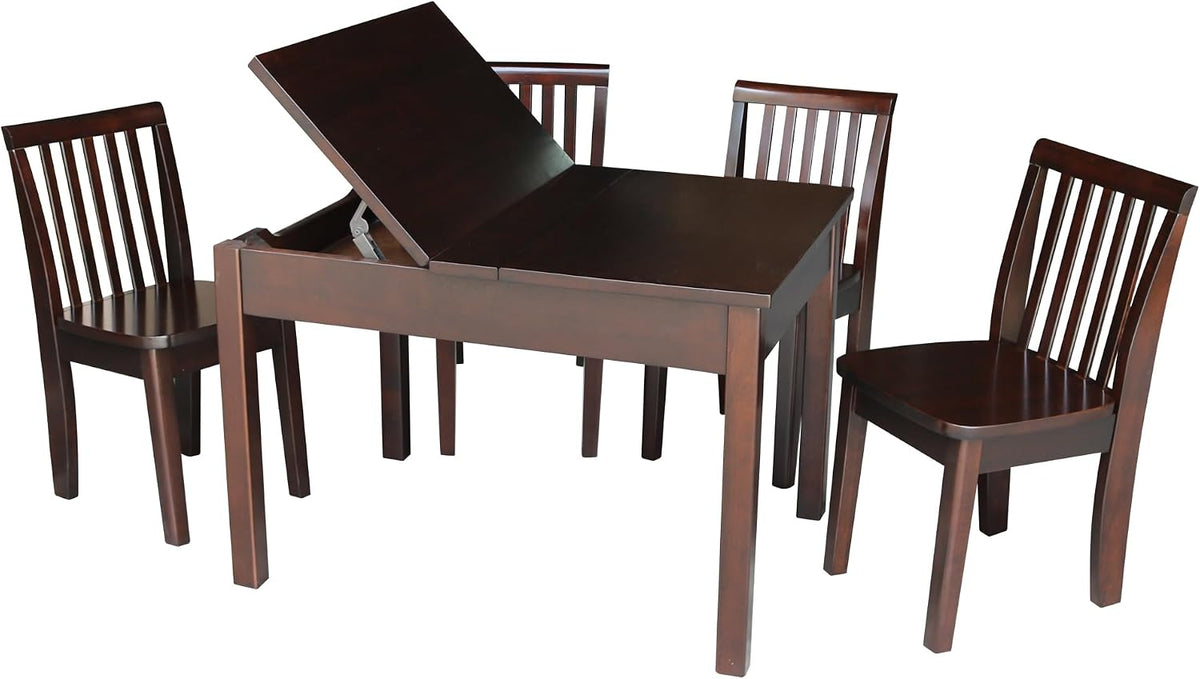 IC INTERNATIONAL CONCEPTS Kids Table and 4 Chair Set, Mission Style Juvenile Furniture, Perfect for Playroom or Study Area - Rich Mocha Finish