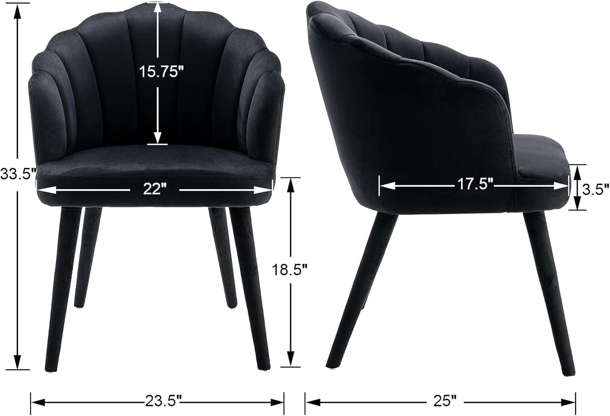 Velvet Dining Chairs Set of 4 Modern Living Room Chairs with Petal Back & Wood Legs Comfy Upholstered Side Chair Accent Chair for Dining Room/Bedroom/Vanity, Black