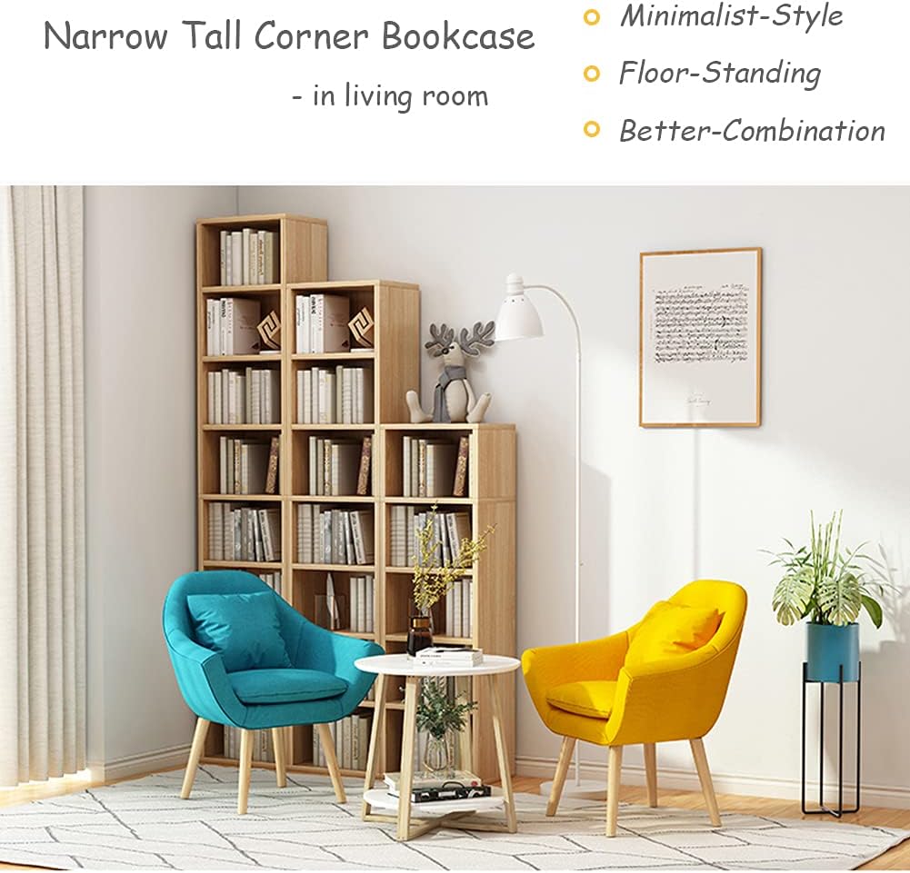 IOTXY Small Narrow Corner Bookcase - 71" Tall Gap Storage Cabinet, Oak