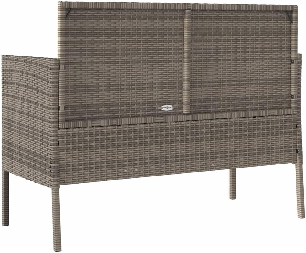Gray Poly Rattan Patio Storage Bench with Cushion, Outdoor Seat with Waterproof Bag for Cushions and Towels
