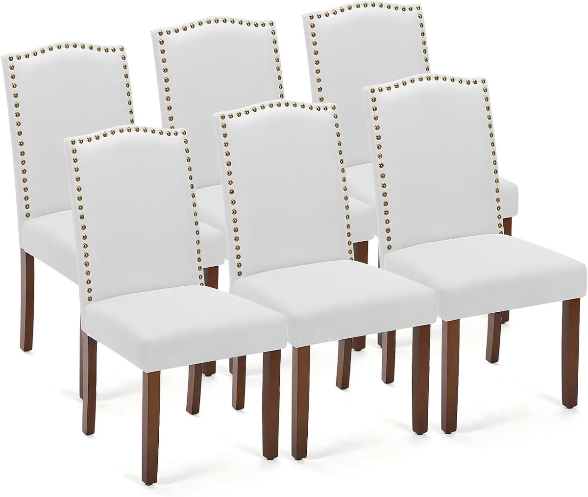 DUMOS Dining Chairs Set of 6, Farmhouse Fabric Upholstered Kitchen Chairs with Wooden Legs and Padded Seat, Modern Accent Chair for Dining Room, Kitchen, Living Room, Restaurant, Light Grey