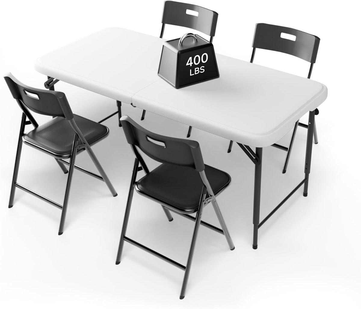4FT Folding Table Set with 4 Folding Chairs, Heavy Duty 400 lbs Table & 330 lbs Chairs, Portable Folding Furniture Bundle for Camping, Party, Indoor & Outdoor Use