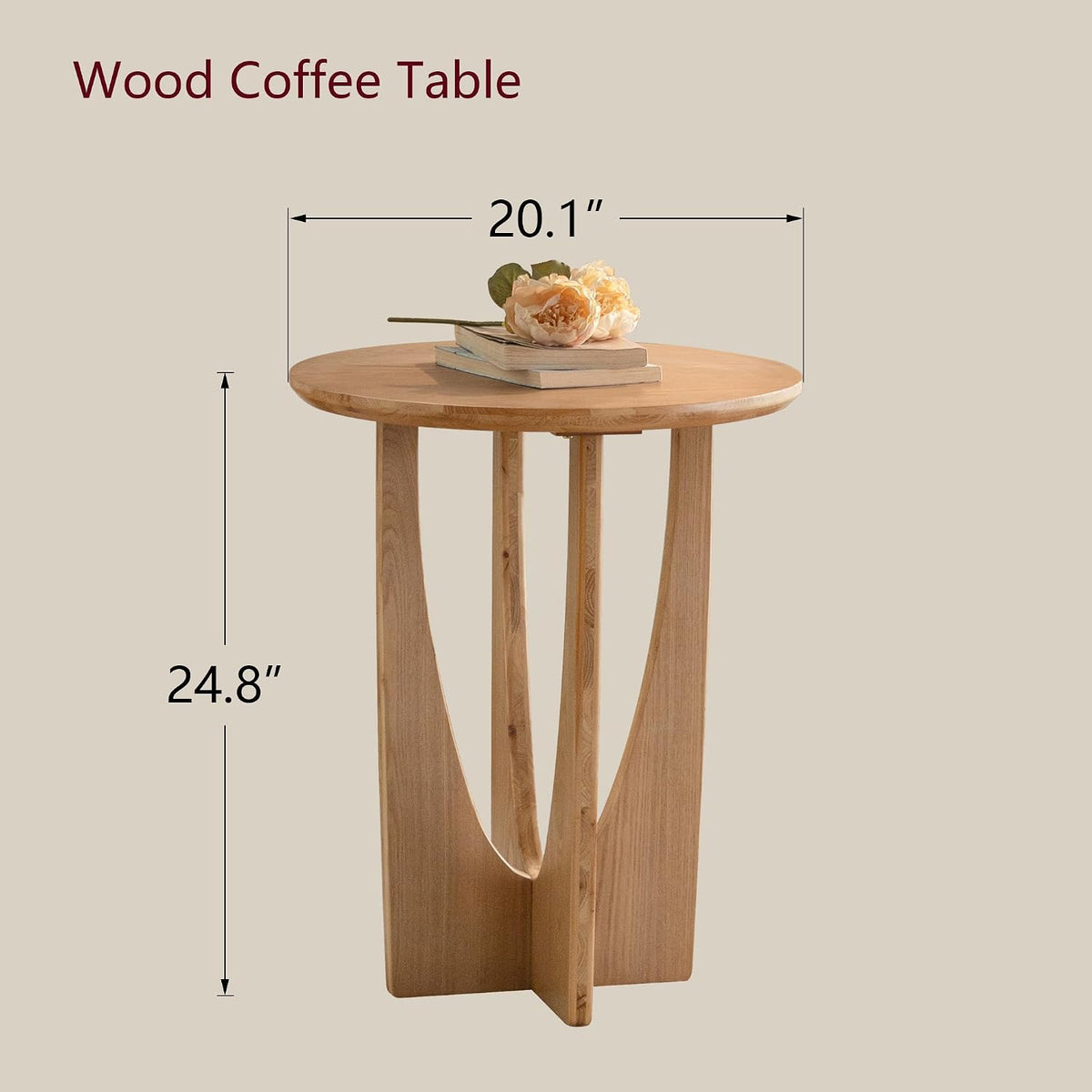 Wood Side Table, Modern Round End Table with Curved Leg, Mid-Century 24.80" Bedside Table for Living Room Bedroom Office
