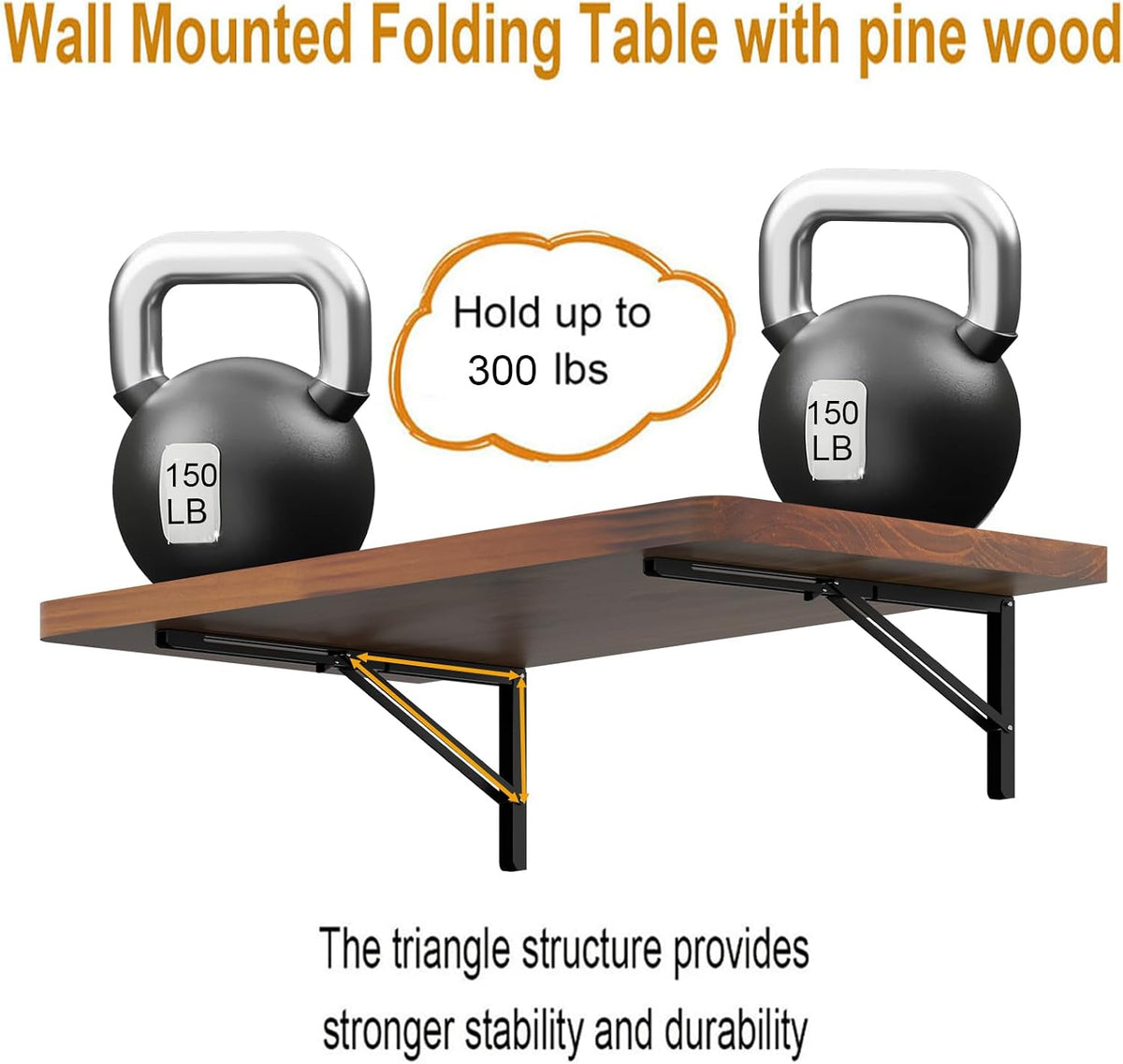 IAE Floating Wall Mounted Folding Table Desk with Pine Wood,36" x 22" Folding Workbench,Fold Down wall Mounted Foldable Table with Shelf Brackets,Laundry Folding Table for Apartment,Home,Kitchen,Teak