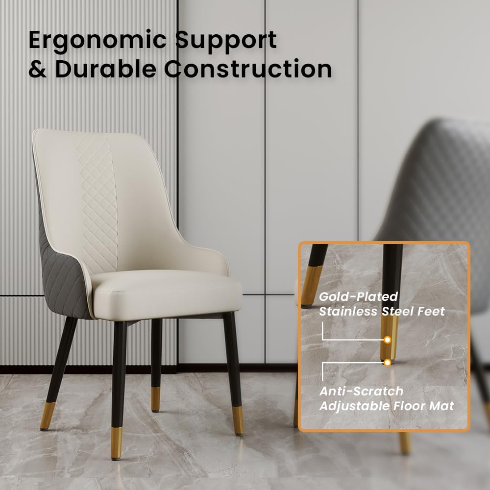 POVISON Dining Chairs Set of 6, Faux Leather Upholstered Bar Chairs with Metal Legs, Modern High-Back Side Chairs for Living Room, Pub, Coffee, Home, Kitchen (Grey)
