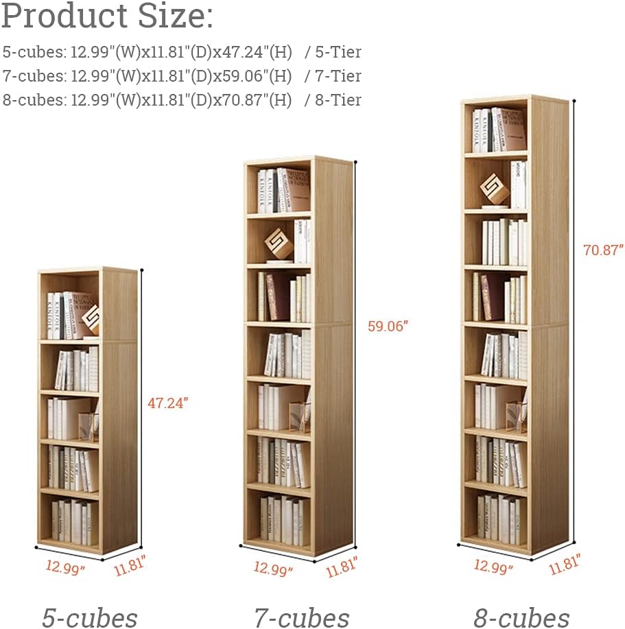 IOTXY Small Narrow Corner Bookcase - 71" Tall Gap Storage Cabinet, Oak
