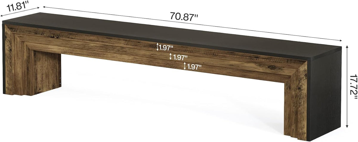 Tribesigns 70.9-Inch Extra Long Dining Bench, Farmhouse Wooden Kitchen Bench Seating for Table, Dining Room, Entryway, Living Room, Bedroom, Black & Brown