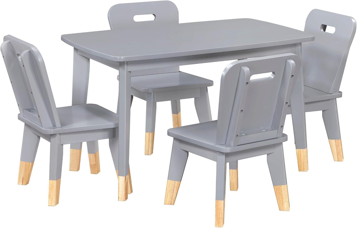 free-space Gray Finish 5-Piece Pack Children Table and Chairs Set Sturdy Wood Frame Furniture, Small Play Table with Chairs
