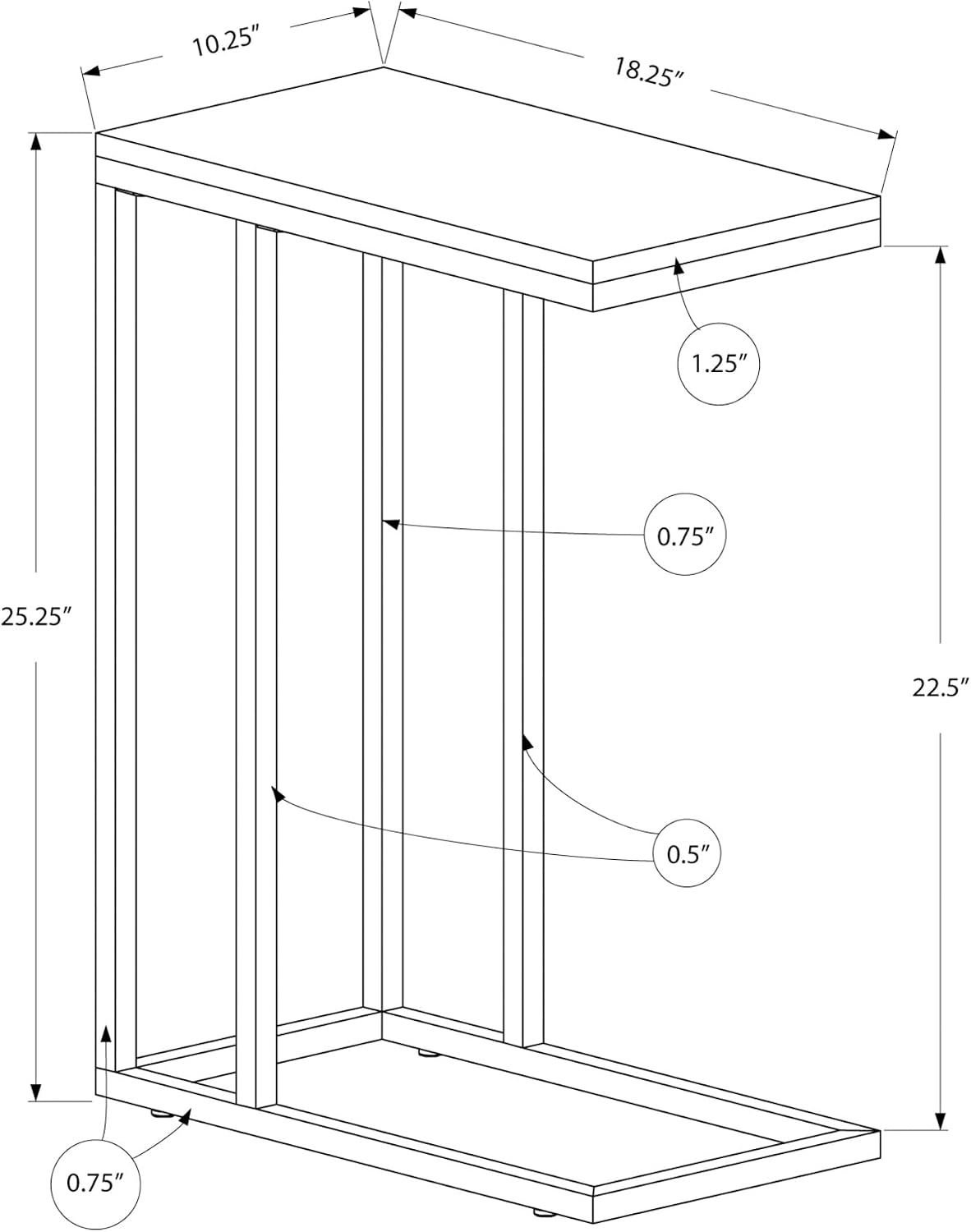 Accent Table, C-Shaped, End, Side, Snack, Living Room, Bedroom, Brown Laminate, Brown Metal, Contemporary, Modern