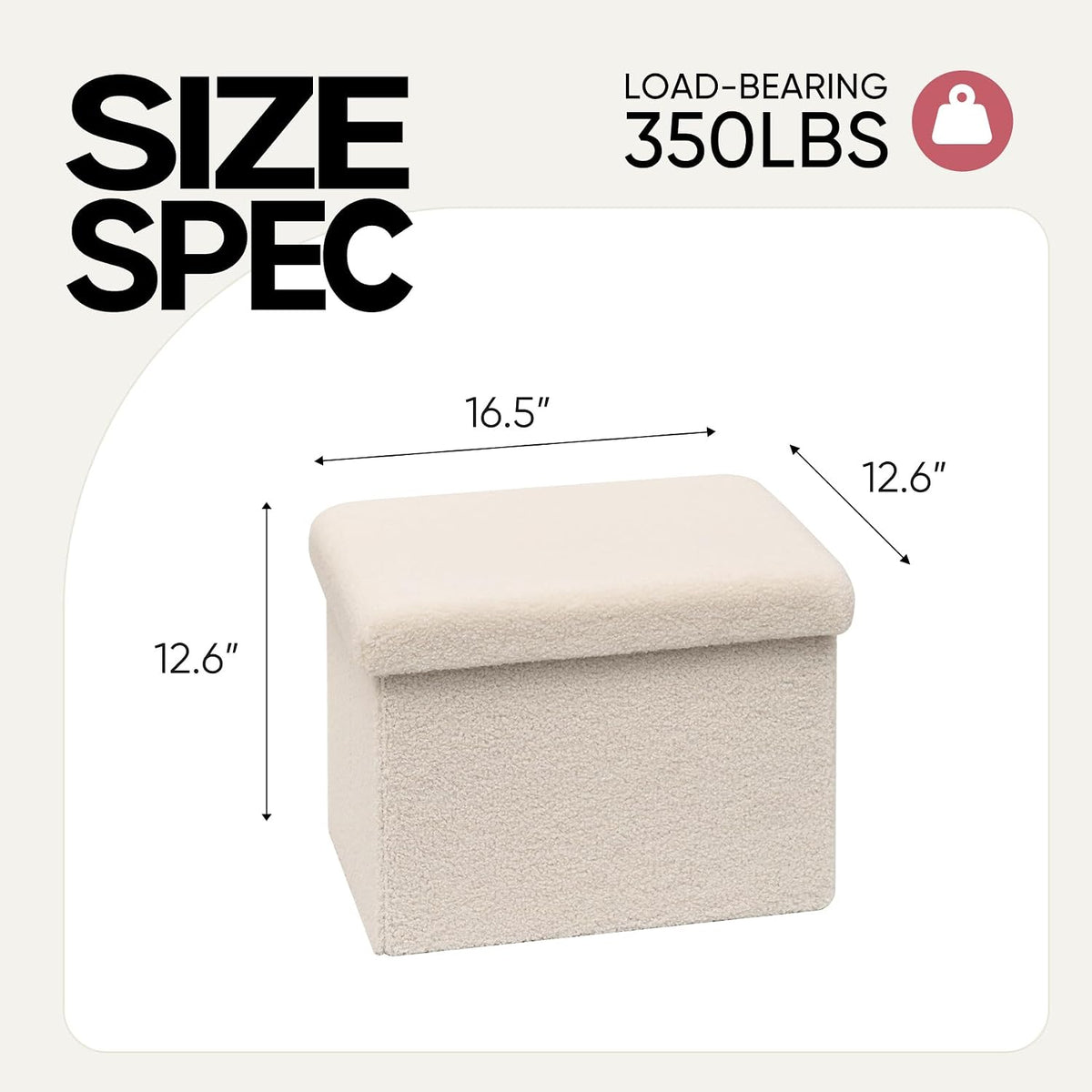 16.5in Small Storage Ottoman Foldable Sherpa Top Storage Bench,Foot Rest/Step Stool for Bedroom Dorm Entryway, Space Saving for Small Spaces- White