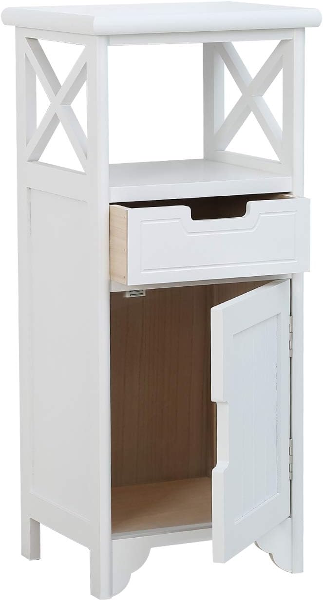 30" High Fully Assembled Nightstand with Drawer and Doors,Solid Wood,White | 30Inch Height Pre-Assembled Side End Table, No Assembly Bathroom Cabinet, Open Shelf, Slim Floor Standing Storage Cabinet