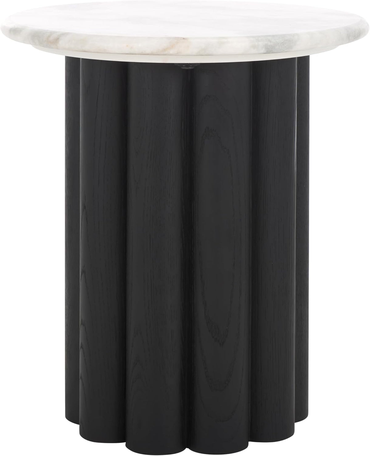 SAFAVIEH Couture Collection - Roxiella Black Solid Wood & Round Marble Top Accent Table, Pedestal Design, Sculptural Modern Side Table (SFV9732B)