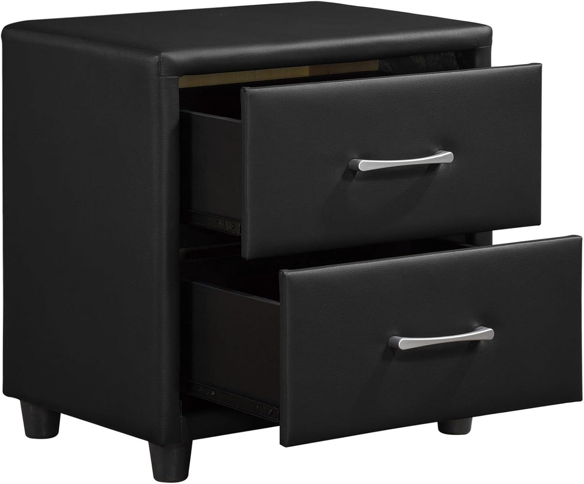 Contemporary Durable Faux Leather Covering Nightstand of Drawers Silver Tone Bar Pulls Stylish Furniture,for Small Spaces