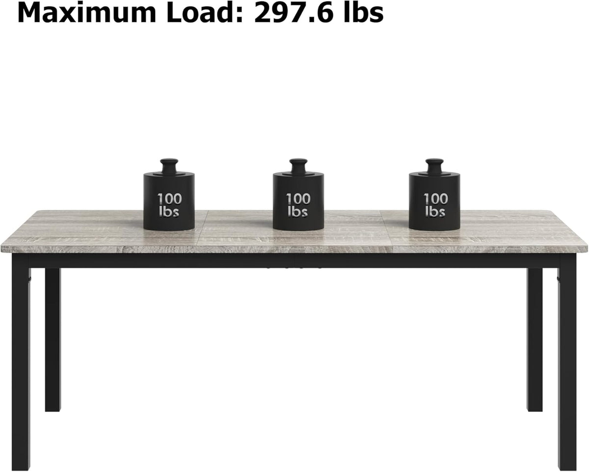 71" Large Industrial Dining Table, Rectangular Wooden Table with Sturdy Metal Legs & Rounded Edges, Kitchen, Living Room or Writing Desk,1.8m(Grey & Black Leg)