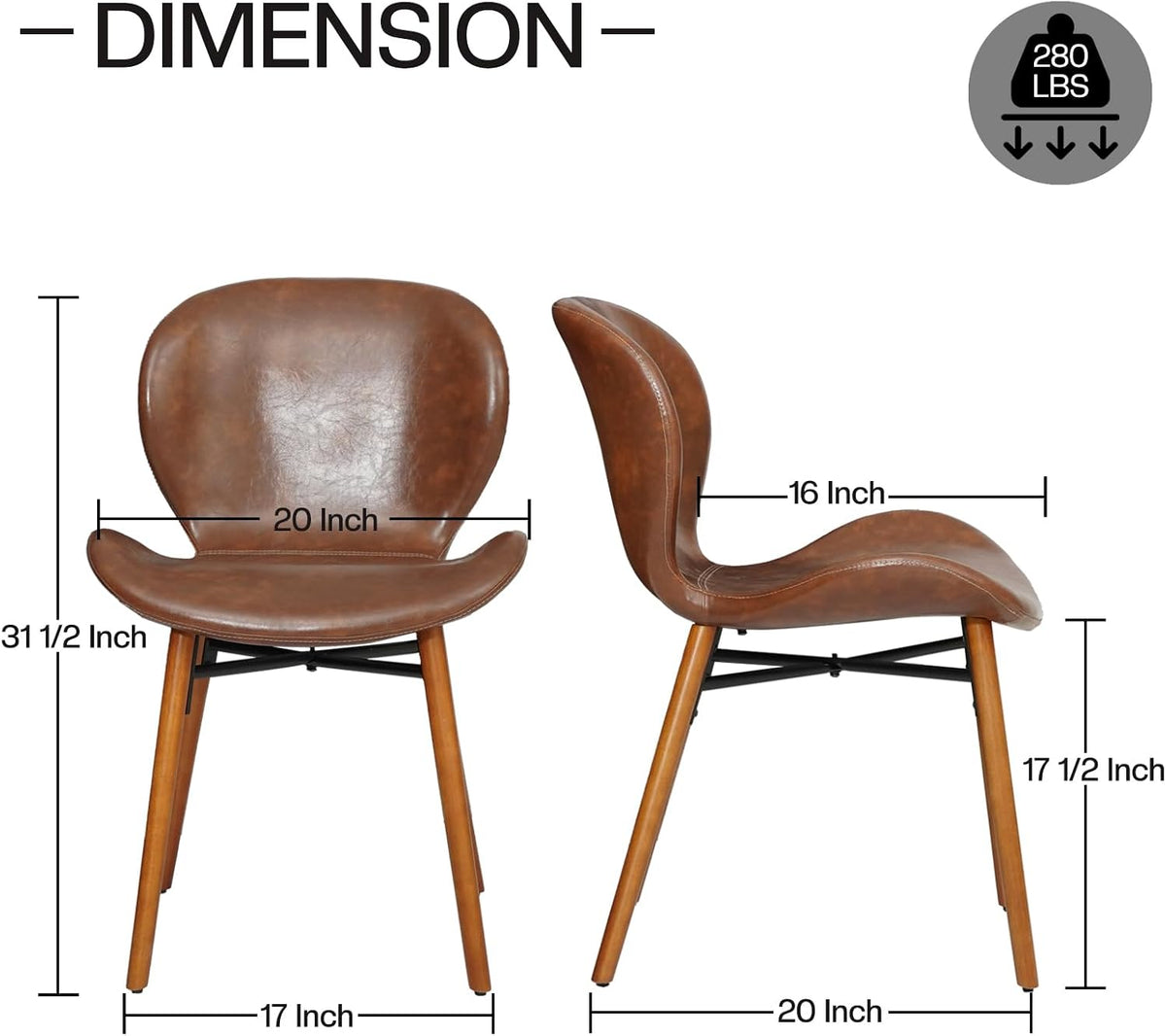 Modern Dining Chair Set of 4, Dining Room Chairs with Thick Cushions | Faux Leather Upholstered Kitchen Armless Side Chairs, Wooden Leg for Home, Kitchen, Brown