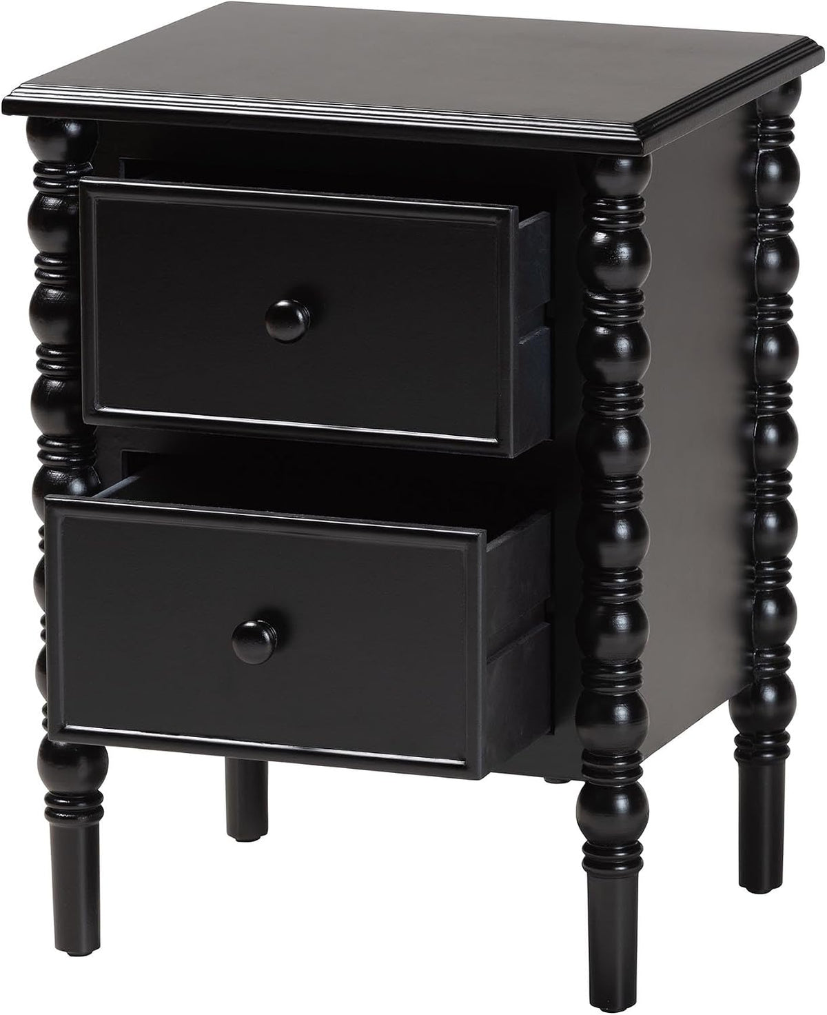 Baxton Studio Malinda Classic Black Wood 2-Drawer End Table with Spindle Legs