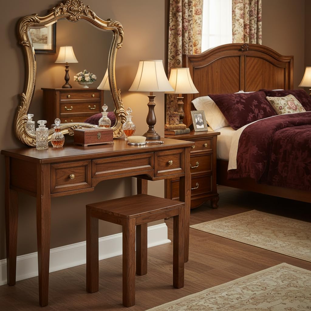 100% Solid Wood End Table for Living Room, Walnut Dining Stools with Round Edges, 17-inch Step Stool Vanity Ottoman Footrest for Dining Room Living Room Entryway