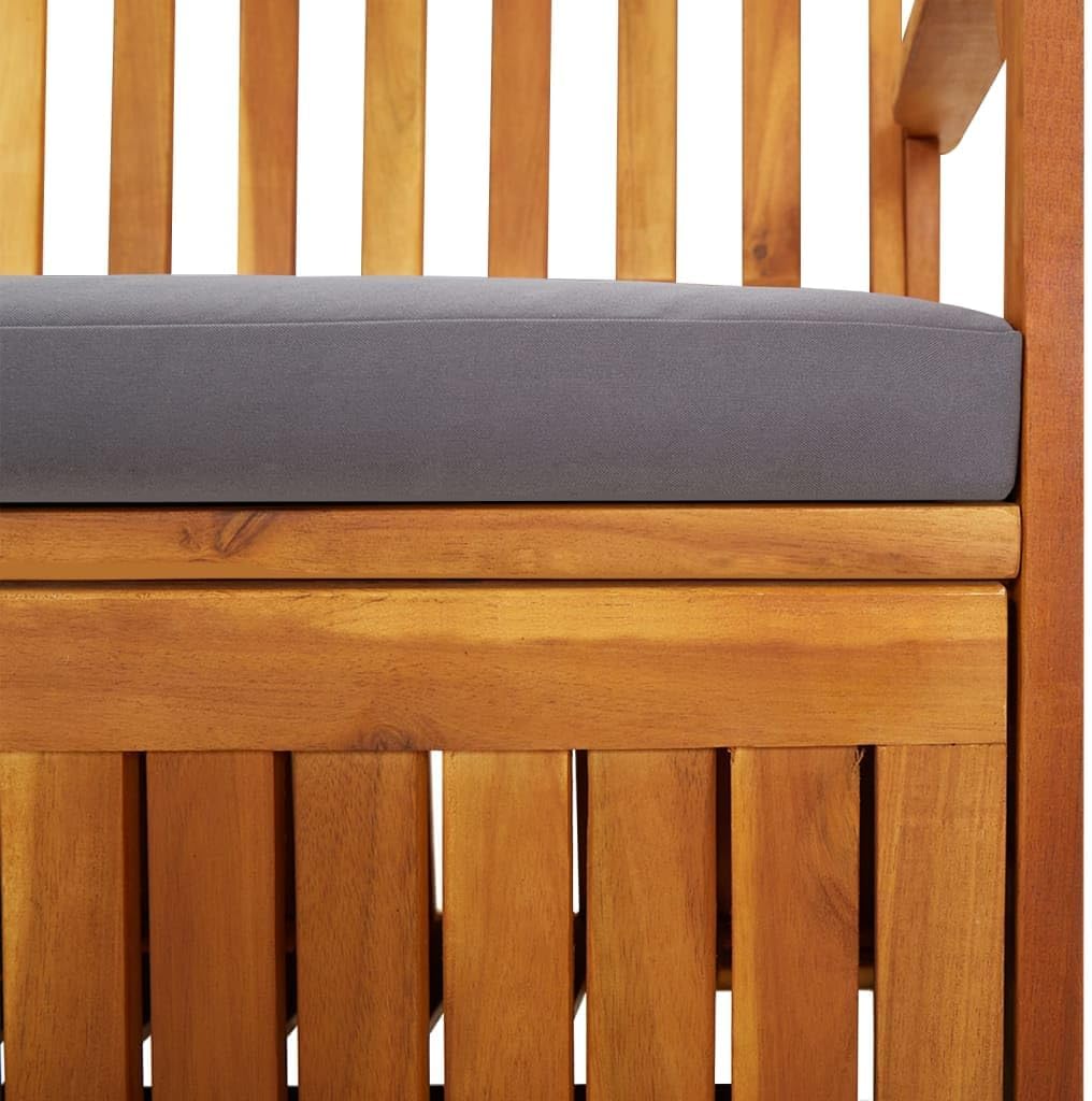 Outdoor Storage Bench with Cushion 58.3 inch Solid Acacia Wood Patio Furniture for Entryway Garden Deck Porch Seating and Organization Dark Gray
