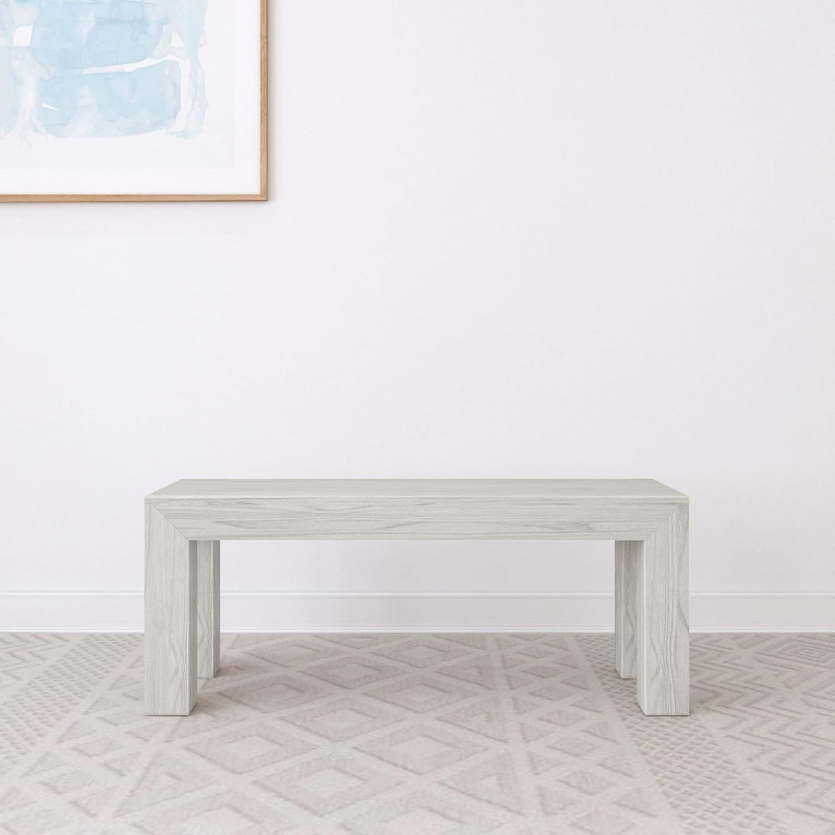 Plank+Beam Modern Dining Bench, 49 Inch, White Sand Wirebrush | Non-Toxic Finishes, Modern Design, Easy Assembly, Modern Style, Quick Setup, Solid Wood