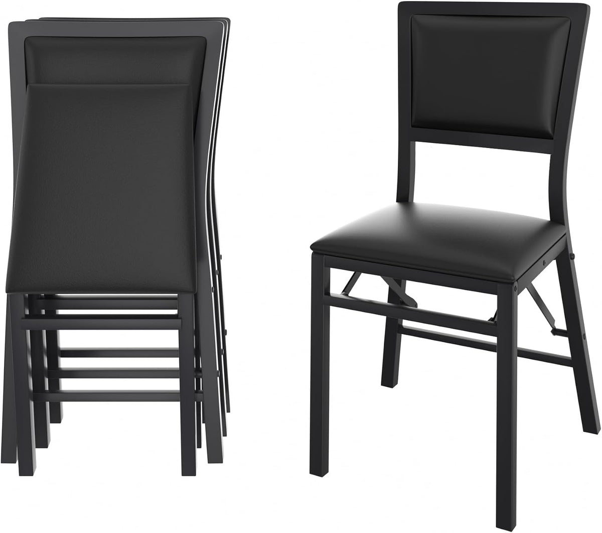 VECELO Folding Dining Chairs Set of 4, Metal Padded Foldable Seating with Comfortable Faux Leather, Space-Saving Portable Guest Seats for Kitchen & Office, No Assembly, Black