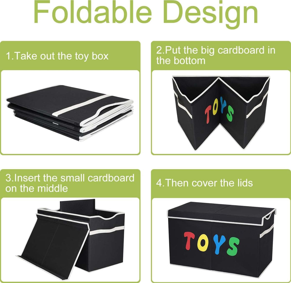YOLOXO 2 Pack Toy Box Chest, Collapsible Sturdy Storage Bins with Lids, Extra Large Kids Toy Storage Organizer Boxes Bins Baskets