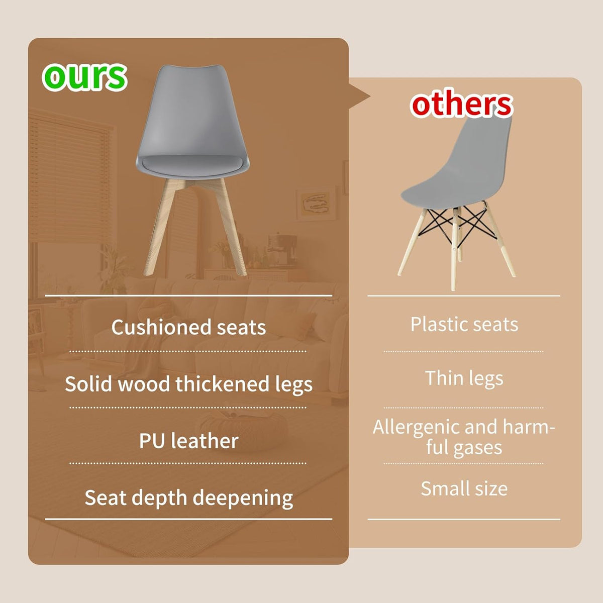 YLGJ&TIDY Modern Dining Chairs Set of 4 PU Leather Upholstered Chairs with Wooden Legs Mid Century Soft Padded Kitchen Chairs for Living Room Bedroom Dining Room Patio (Gray, Pack of 4)
