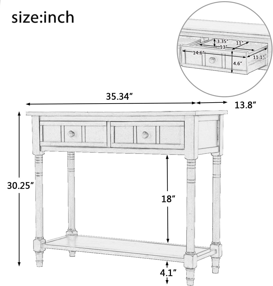MERITLINE Wood Console Table for Entryway Console Table with Storage Sofa Table Entryway Table with 2 Drawers and Bottom Shelf (Navy)